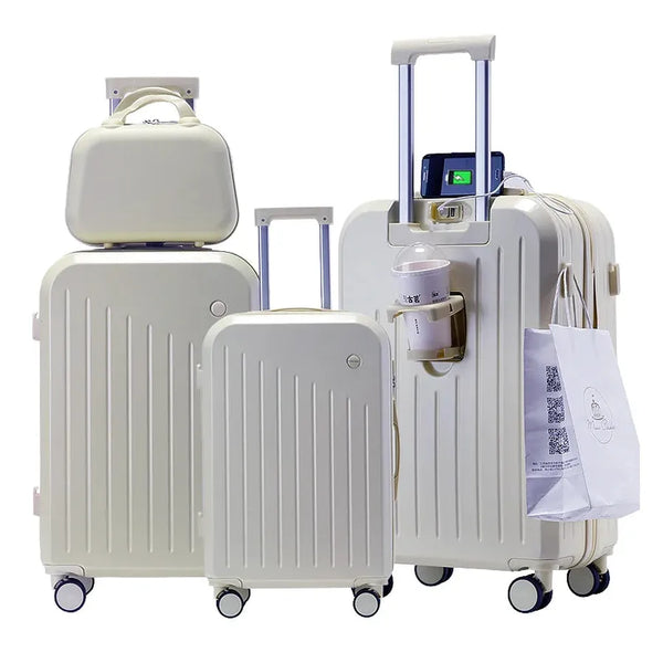 HKM-294099 Four-Piece Travel Trolley Bag Luggage Set with USB Port - 14", 20", 24", 28" Sizes