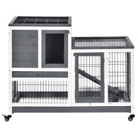 HKM-2942269 Elevated Wooden Rabbit Hutch with Enclosed Run, Removable Tray, and Wheels for Small Animals, Gray