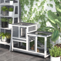 HKM-2942269 Elevated Wooden Rabbit Hutch with Enclosed Run, Removable Tray, and Wheels for Small Animals, Gray