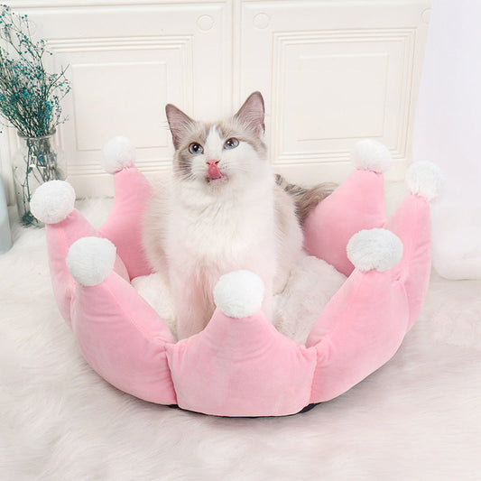 HKM-2942653 Cozy Autumn and Winter Crown Sleeping Nest - Super Soft Fluff Seat Cushion in Pink, Gray, and Khaki