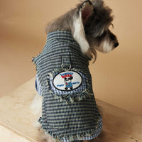 HKM-2943165 Washed Blue Plaid Sleeveless Denim Vest for Pets
