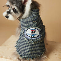 HKM-2943165 Washed Blue Plaid Sleeveless Denim Vest for Pets