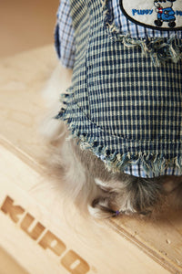 HKM-2943165 Washed Blue Plaid Sleeveless Denim Vest for Pets