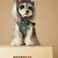 HKM-2943165 Washed Blue Plaid Sleeveless Denim Vest for Pets
