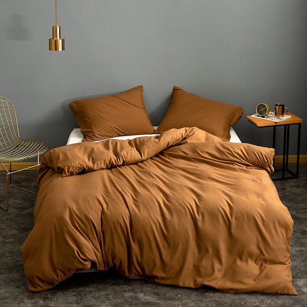 HKM-294483 Solid Color Duvet Cover Set with Pillowcases - 100% Polyester, Camel Pattern, Multiple Sizes Available