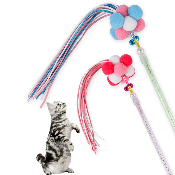 HKM-2945213 Korean Velvet Cat Teaser Stick with Colorful Fur Balls for Interactive Play and Dental Care