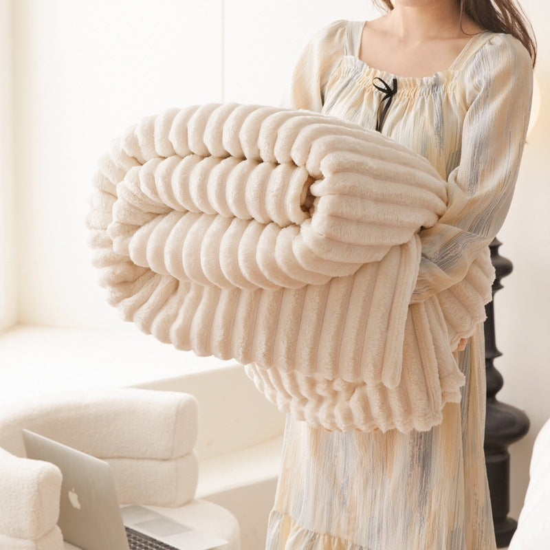 HKM-294547 Double-Sided Velvet Rabbit Fur Air Conditioning Blanket - Multiple Sizes Available