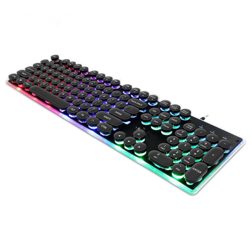 HKM-294739 Luminous Backlit 104-Key USB Wired Gaming Keyboard with Rounded Cap Design