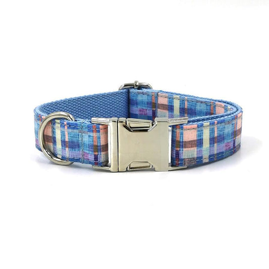 HKM-294739 Plaid Print Dog Collar with Matching Bow Tie Set