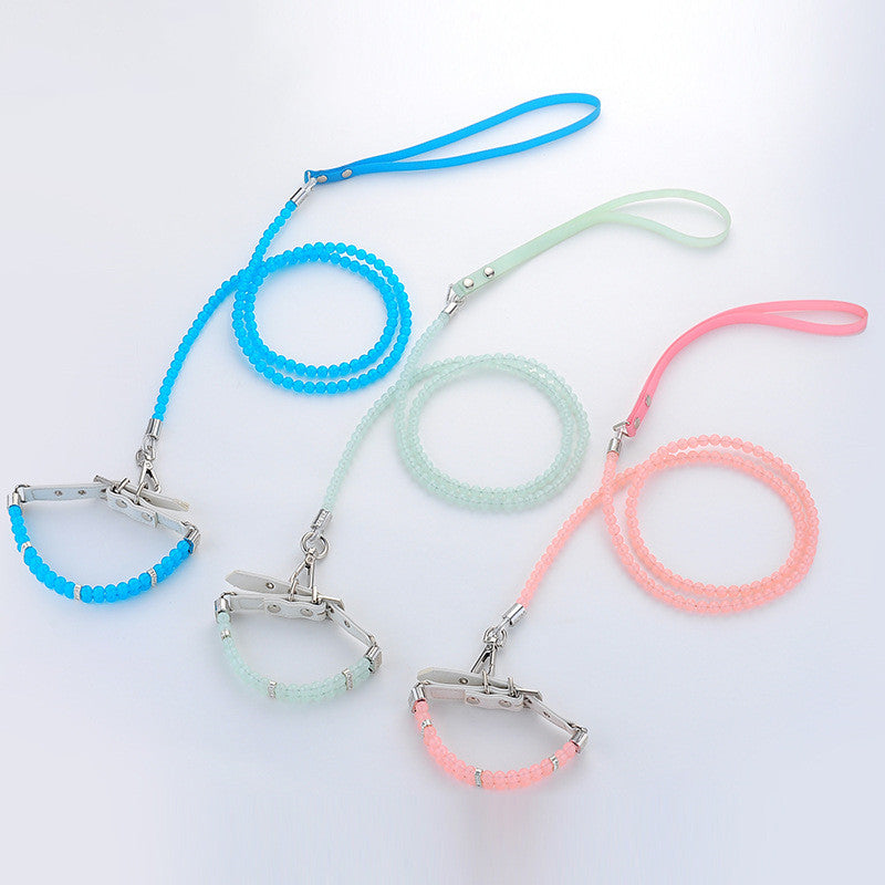 HKM-2948157 Adjustable Dog Collar with Luminous Beads - Pink, Blue, Light Green - Small to Large Sizes