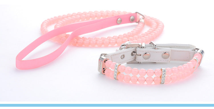 HKM-2948157 Adjustable Dog Collar with Luminous Beads - Pink, Blue, Light Green - Small to Large Sizes