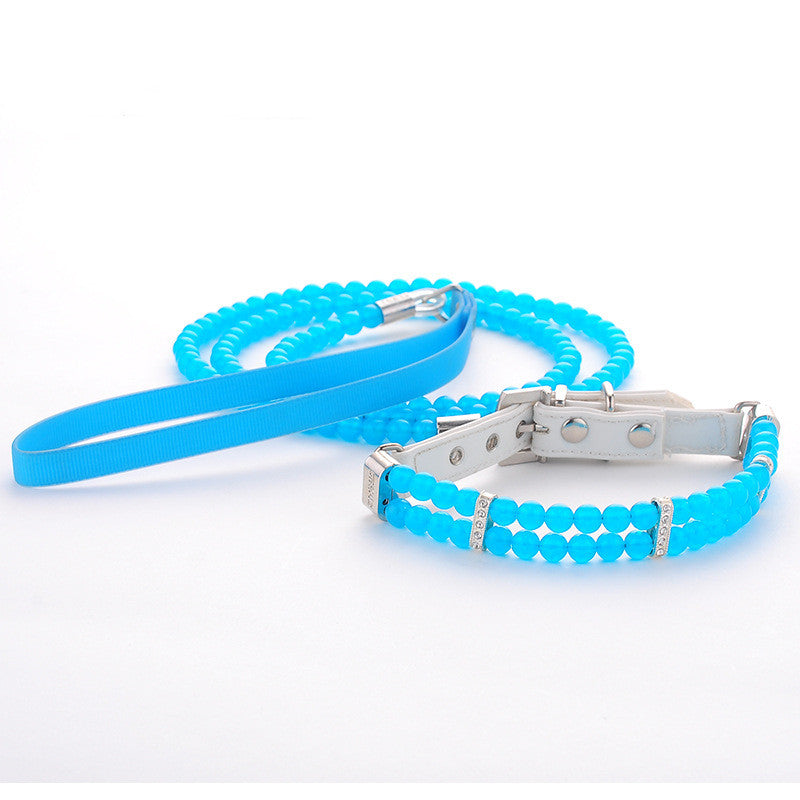 HKM-2948157 Adjustable Dog Collar with Luminous Beads - Pink, Blue, Light Green - Small to Large Sizes