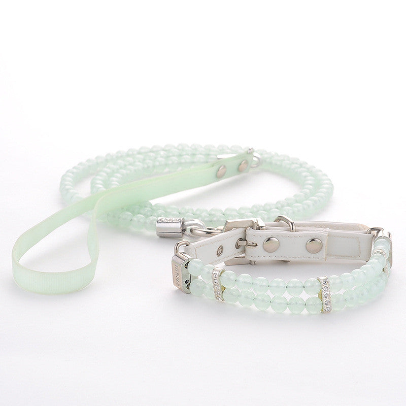 HKM-2948157 Adjustable Dog Collar with Luminous Beads - Pink, Blue, Light Green - Small to Large Sizes