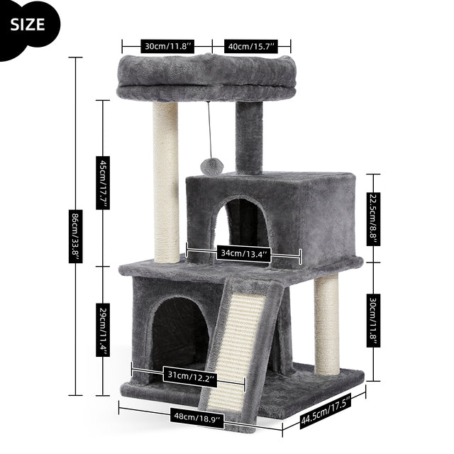 HKM-2948413 Spacious Cat Tree with Double Condos and Cozy Perch for Tall Cats