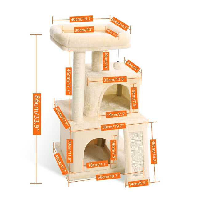 HKM-2948413 Spacious Cat Tree with Double Condos and Cozy Perch for Tall Cats