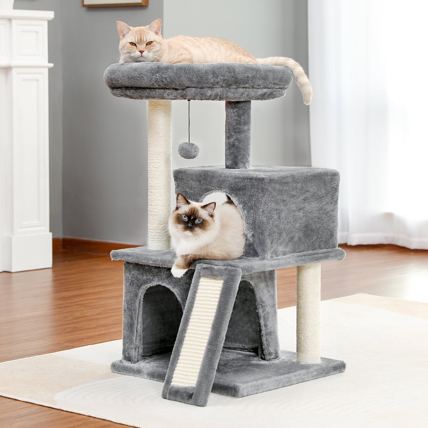 HKM-2948413 Spacious Cat Tree with Double Condos and Cozy Perch for Tall Cats