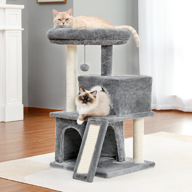 HKM-2948413 Spacious Cat Tree with Double Condos and Cozy Perch for Tall Cats