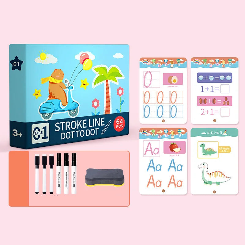 HKM-294995 Children's Educational Drawing Tablet and Math Game Book Set with Erasable Pen for Learning Shapes and Control Skills