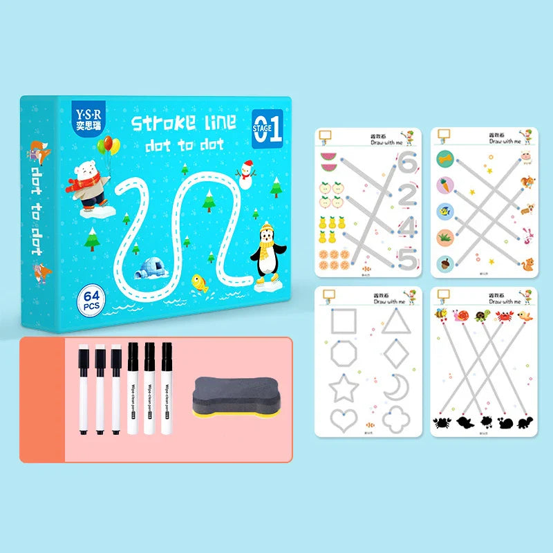 HKM-294995 Children's Educational Drawing Tablet and Math Game Book Set with Erasable Pen for Learning Shapes and Control Skills