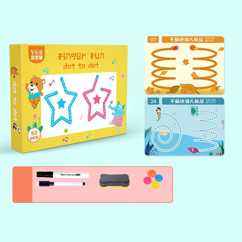 HKM-294995 Children's Educational Drawing Tablet and Math Game Book Set with Erasable Pen for Learning Shapes and Control Skills