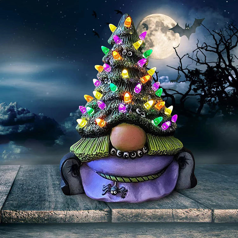 HKM-294995 Decorative Resin Christmas Tree Sculpture Ornament - 19cm Lighted Cartoon Style