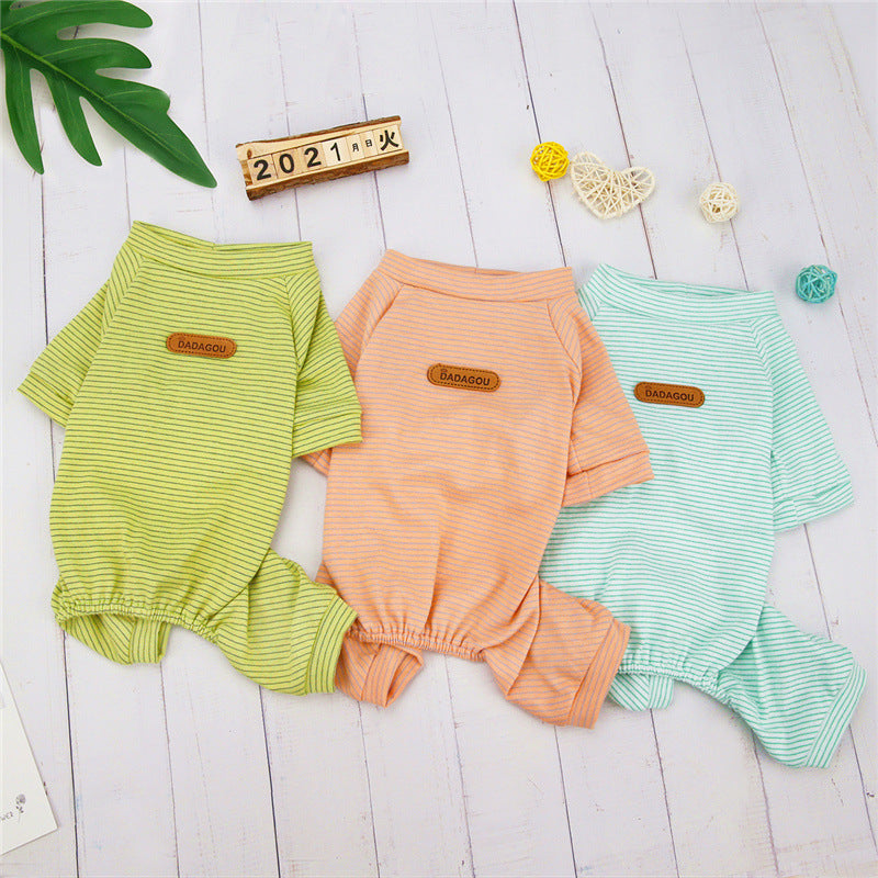 HKM-2950973 Striped Cotton Pajamas for Small Dogs and Cats - Soft Casual Homewear in Blue, Pink, Yellow