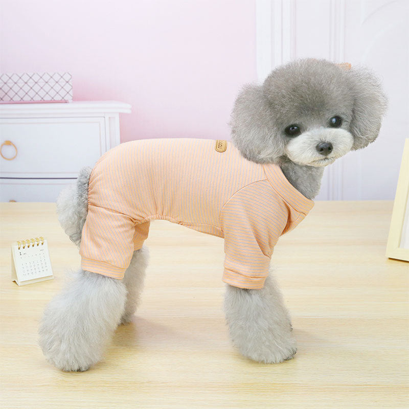 HKM-2950973 Striped Cotton Pajamas for Small Dogs and Cats - Soft Casual Homewear in Blue, Pink, Yellow