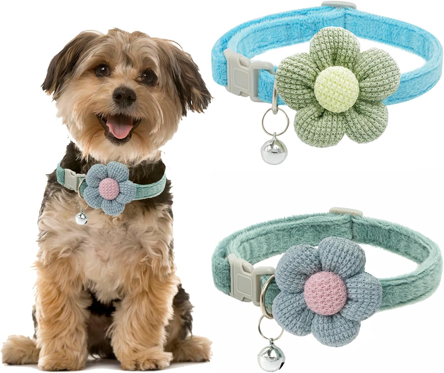 HKM-2951613 Floral Small Dog Collar with Bell - Adjustable and Comfortable for Girls