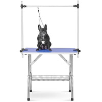 HKM-2951997 Heavy Duty Stainless Steel Folding Pet Grooming Table with Adjustable Arm and Rubber Surface