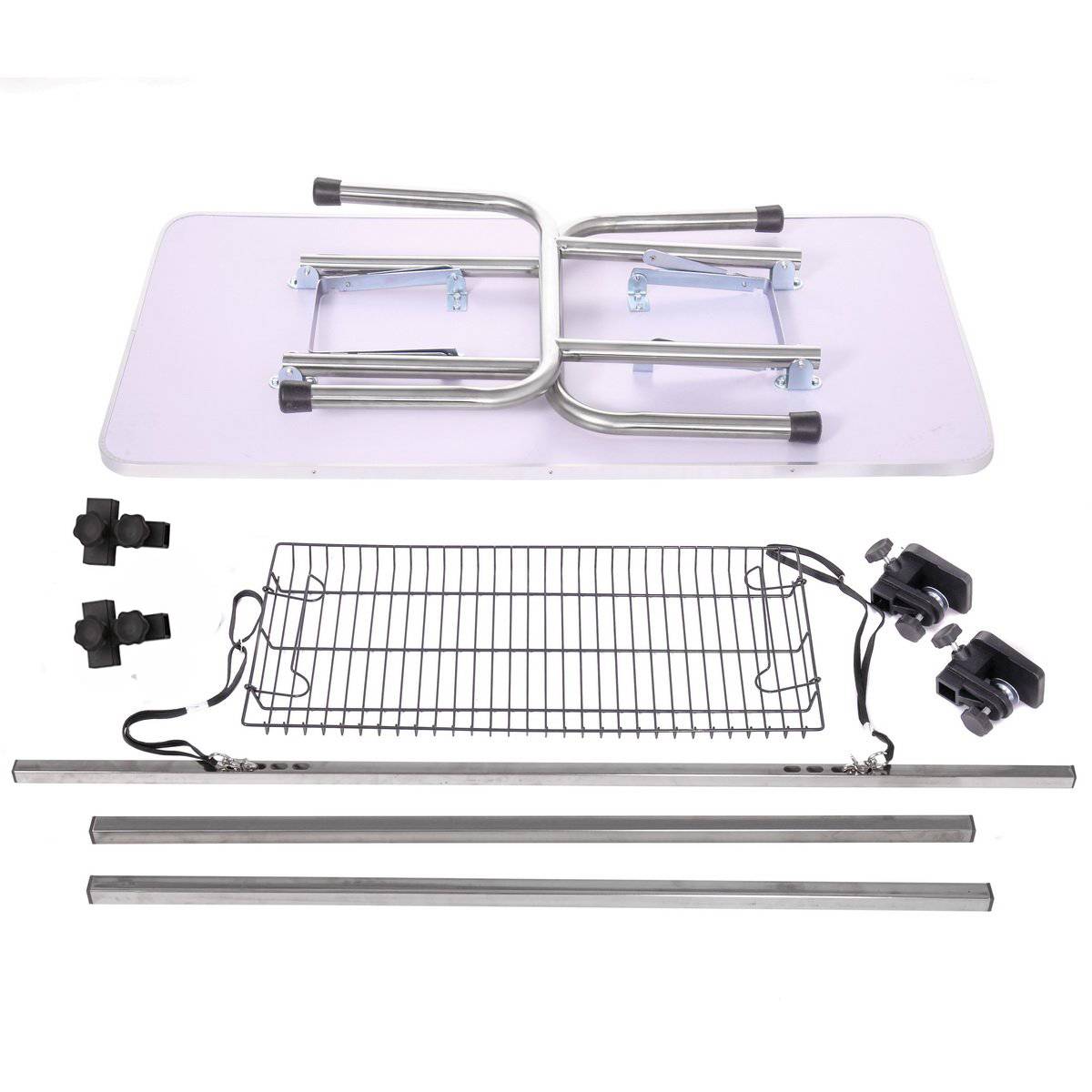 HKM-2951997 Heavy Duty Stainless Steel Folding Pet Grooming Table with Adjustable Arm and Rubber Surface