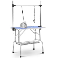 HKM-2951997 Heavy Duty Stainless Steel Folding Pet Grooming Table with Adjustable Arm and Rubber Surface