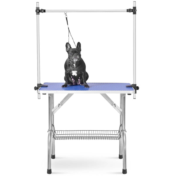 HKM-2951997 Heavy Duty Stainless Steel Folding Pet Grooming Table with Adjustable Arm and Rubber Surface