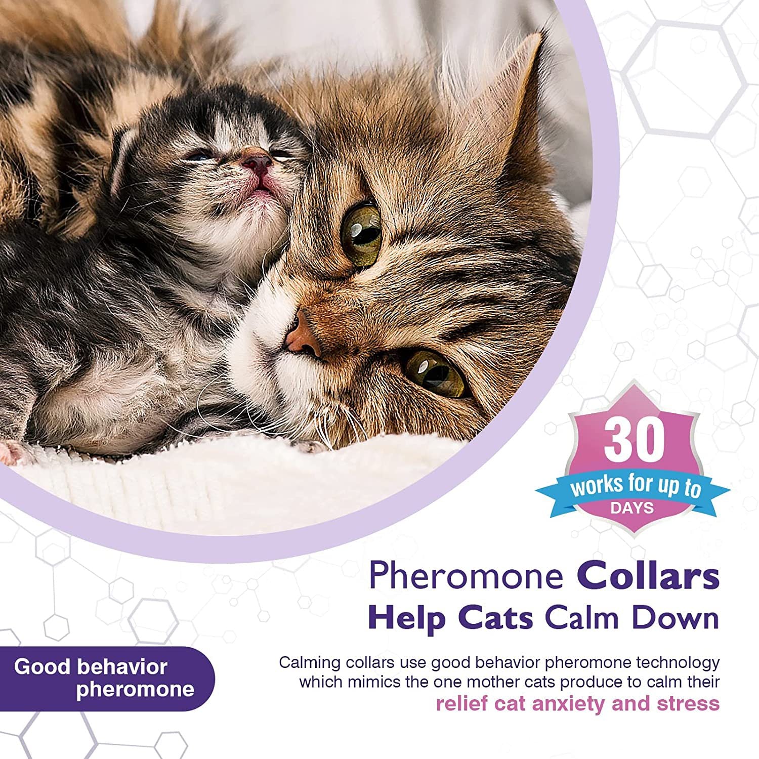 HKM-2952125 Calming Cat Collar for Anxiety Relief - Adjustable Hypoallergenic Comfort Collar