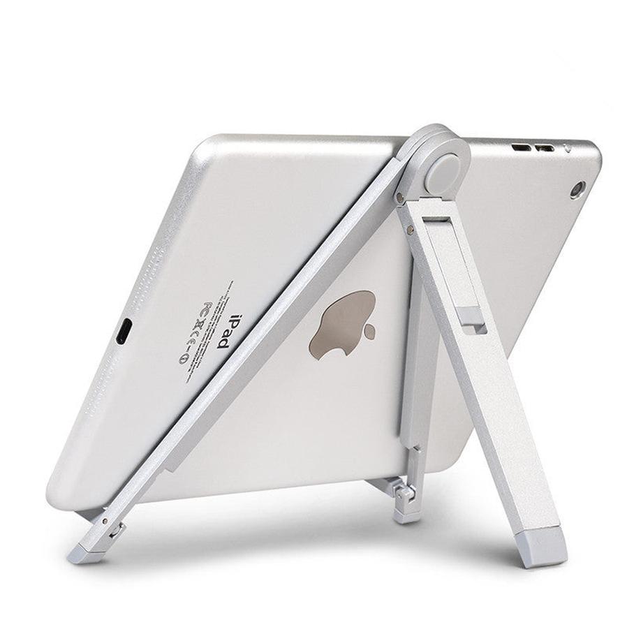 HKM-295251 Universal Adjustable Triangle Stand for Tablet and Mobile Phone - Metal Bracket, Silver Finish
