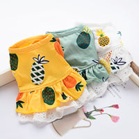 HKM-2954685 Lightweight Cotton Dog Skirt and Shirt - Pineapple Designs in Yellow and Green, Multiple Sizes Available