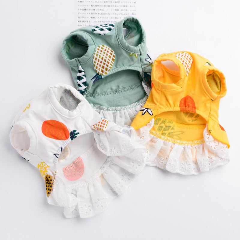 HKM-2954685 Lightweight Cotton Dog Skirt and Shirt - Pineapple Designs in Yellow and Green, Multiple Sizes Available