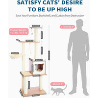 HKM-2955581 Wooden Cat Tree with Hammock, Scratching Post, and Removable Mat for Large and Small Cats