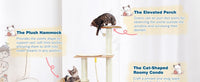HKM-2955581 Wooden Cat Tree with Hammock, Scratching Post, and Removable Mat for Large and Small Cats