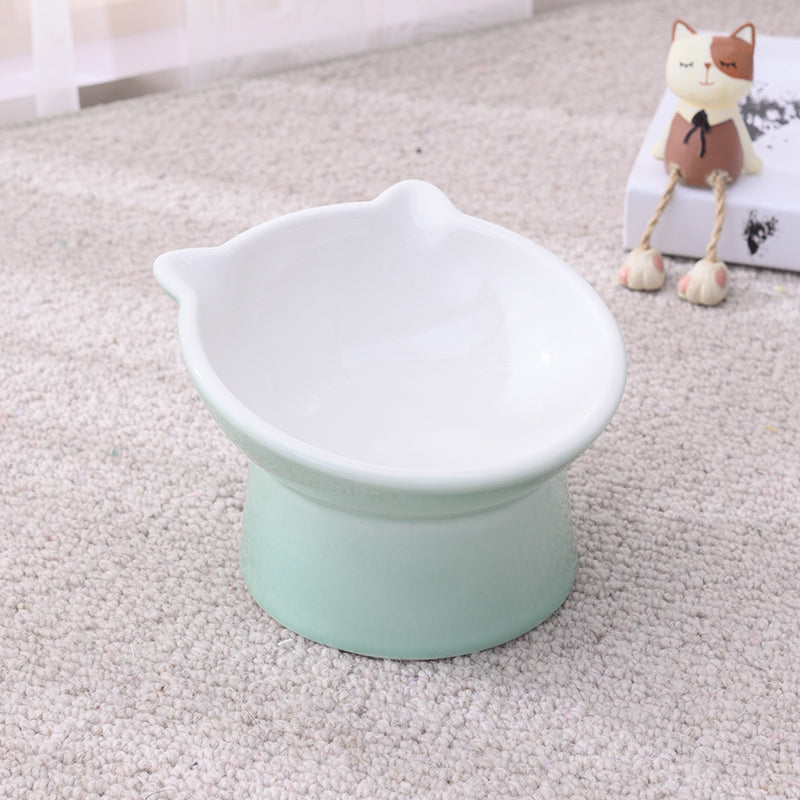HKM-2956093 Ceramic Anti-Tip Slanted Cat Bowl in Pink, Blue, and Green Options
