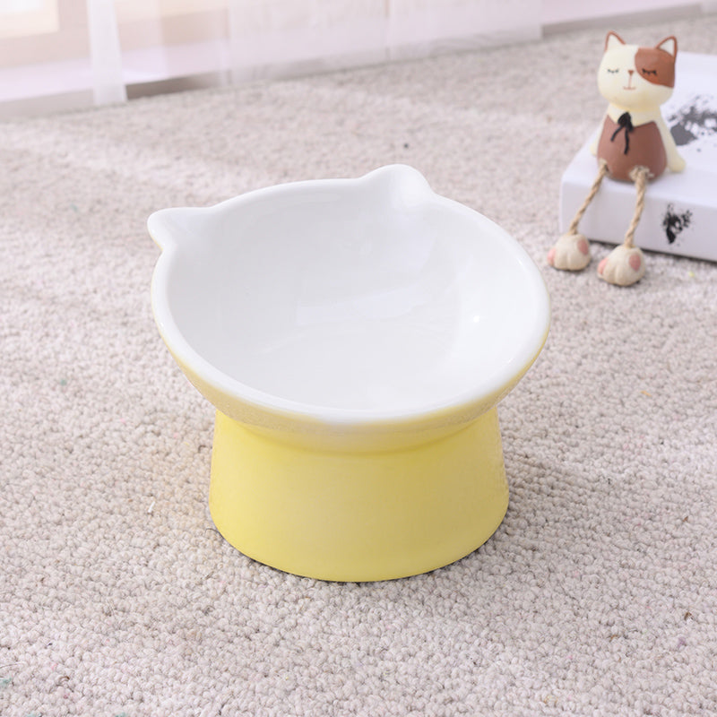 HKM-2956093 Ceramic Anti-Tip Slanted Cat Bowl in Pink, Blue, and Green Options