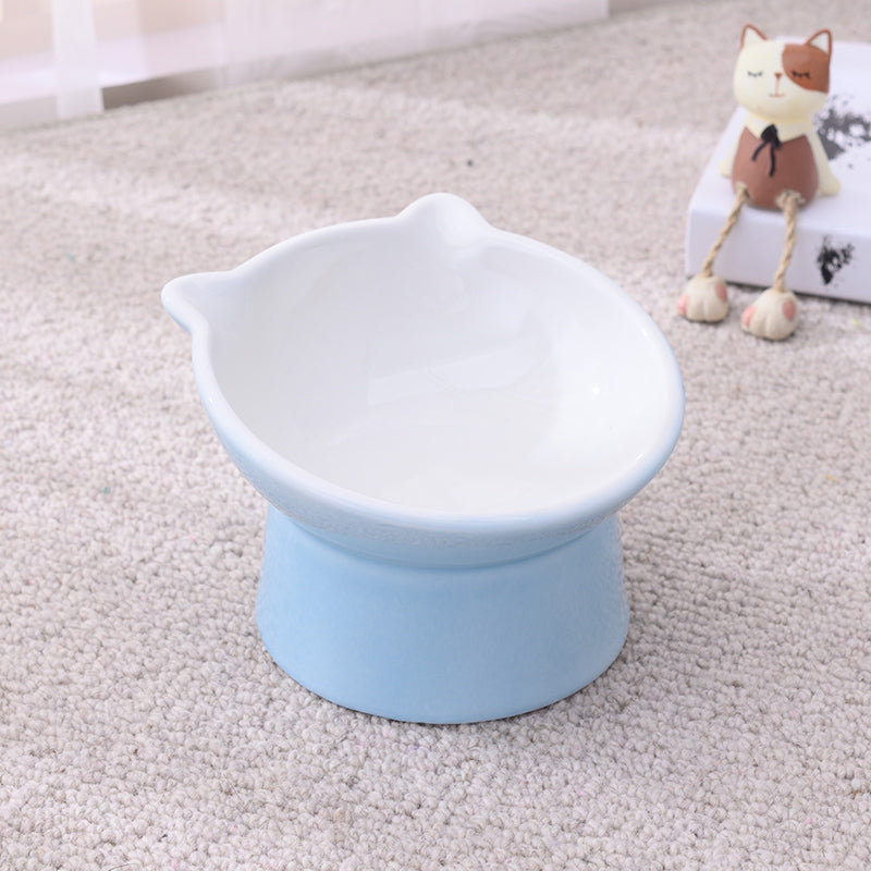 HKM-2956093 Ceramic Anti-Tip Slanted Cat Bowl in Pink, Blue, and Green Options