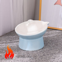 HKM-2956093 Ceramic Anti-Tip Slanted Cat Bowl in Pink, Blue, and Green Options