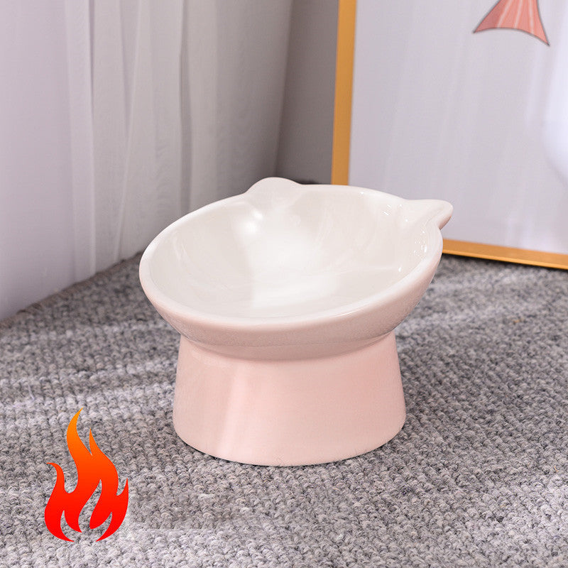 HKM-2956093 Ceramic Anti-Tip Slanted Cat Bowl in Pink, Blue, and Green Options