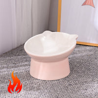 HKM-2956093 Ceramic Anti-Tip Slanted Cat Bowl in Pink, Blue, and Green Options