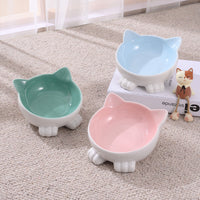 HKM-2956093 Ceramic Anti-Tip Slanted Cat Bowl in Pink, Blue, and Green Options