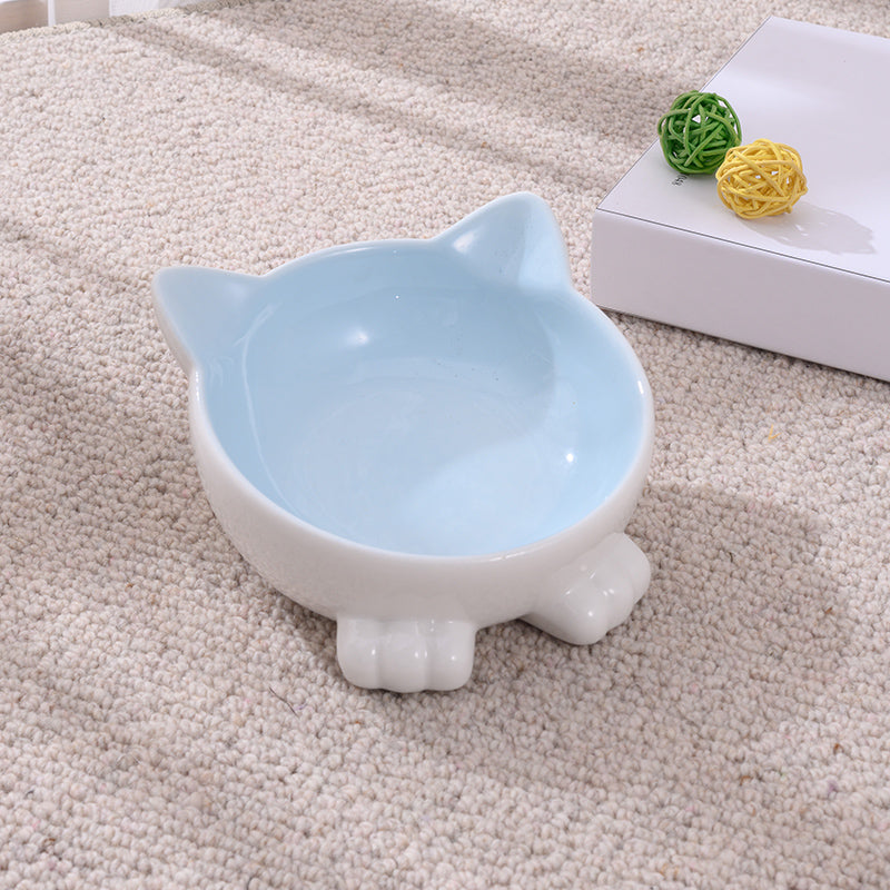 HKM-2956093 Ceramic Anti-Tip Slanted Cat Bowl in Pink, Blue, and Green Options