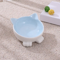 HKM-2956093 Ceramic Anti-Tip Slanted Cat Bowl in Pink, Blue, and Green Options