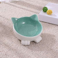 HKM-2956093 Ceramic Anti-Tip Slanted Cat Bowl in Pink, Blue, and Green Options