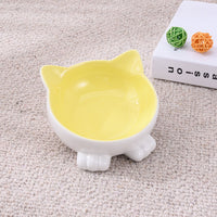 HKM-2956093 Ceramic Anti-Tip Slanted Cat Bowl in Pink, Blue, and Green Options