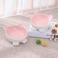 HKM-2956093 Ceramic Anti-Tip Slanted Cat Bowl in Pink, Blue, and Green Options